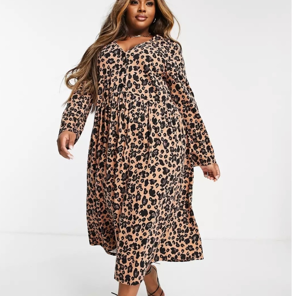 Asos Design Curve Leopard Print Long Sleeve Butto… - image 1